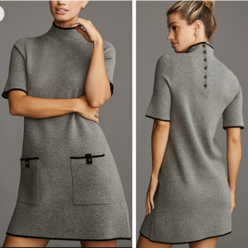 Anthropologie Maeve Grey Annalise Mini Sweater Dress in Size S